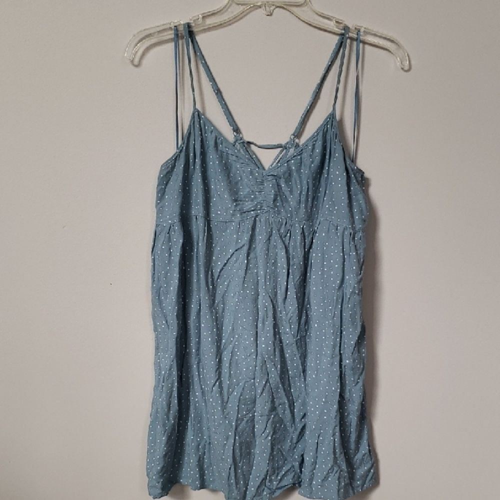 L.A. Hearts Blue Polka Dot Corset Strap Baby Doll Tank Top Y2K Flowy